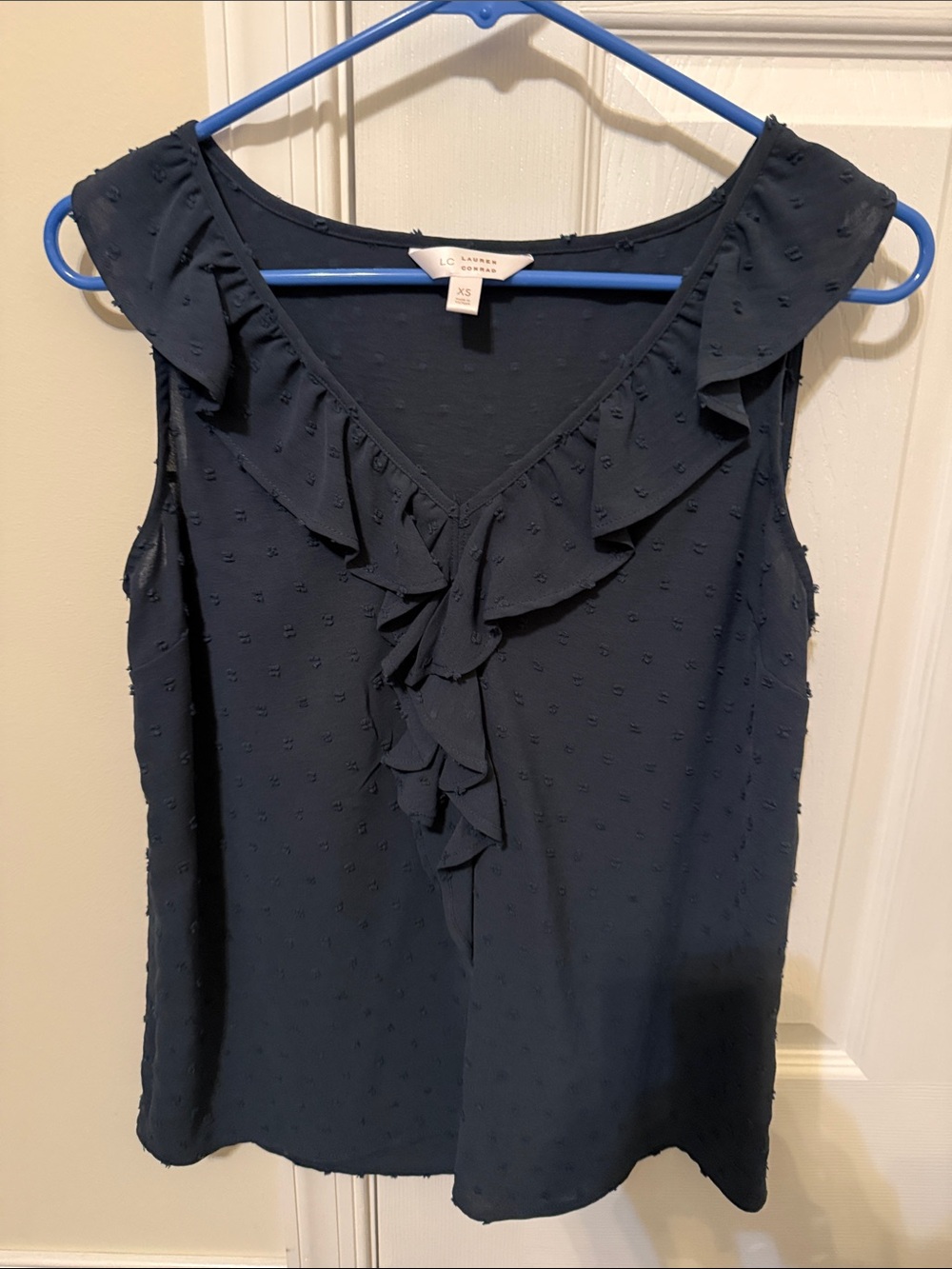LC Lauren Conrad Navy Ruffle V-Neck Sleeveless blouse